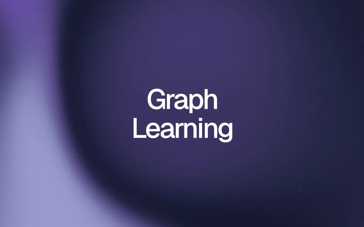 A flowing indigo, purple and graphite mesh gradient with the words Graph Learning in white.